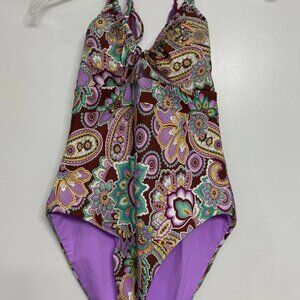 BECCA Virtue Paisley Purple, Brown, Teal Swimsuit - Size Large